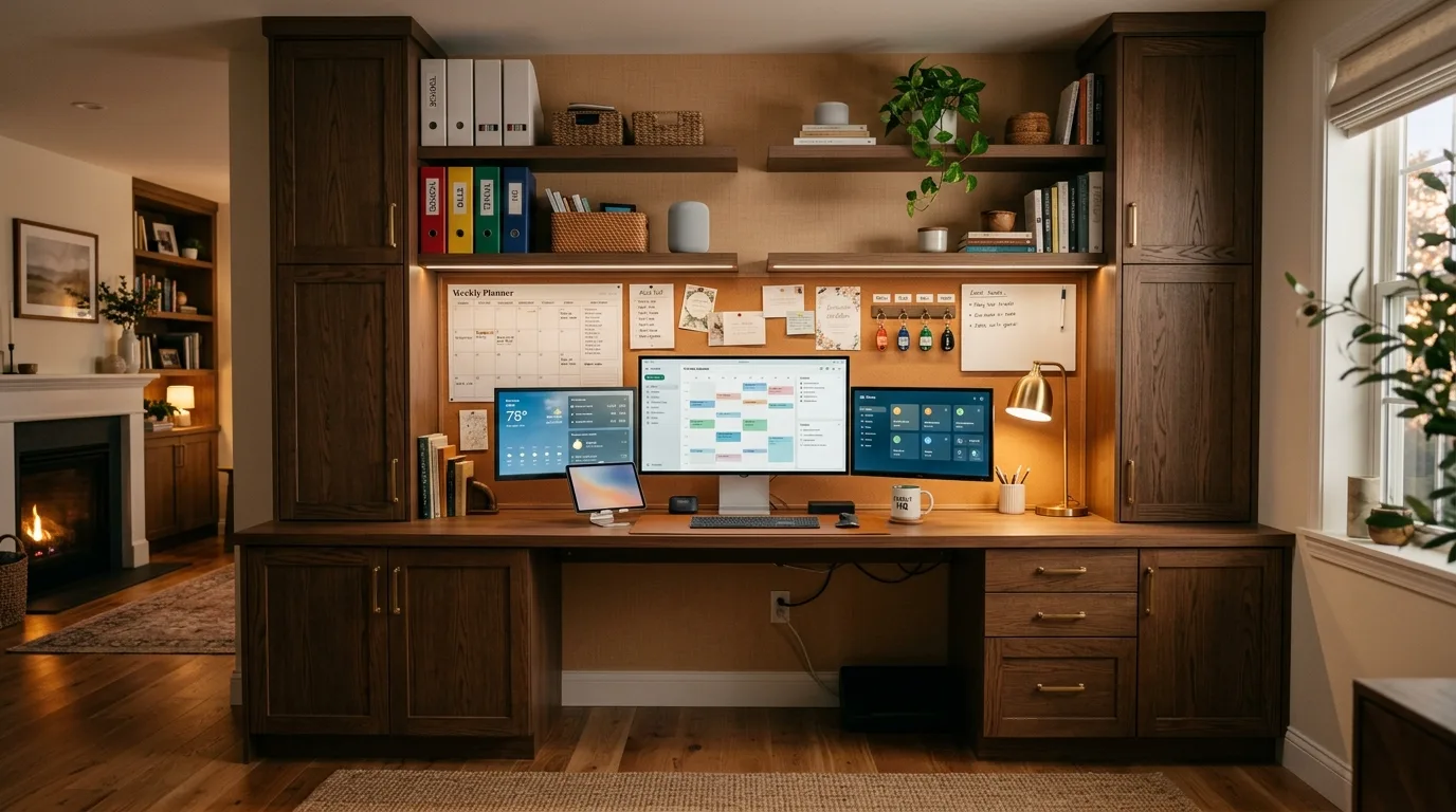 Use closed storage for the messier family overflow inspiration for a home command center.